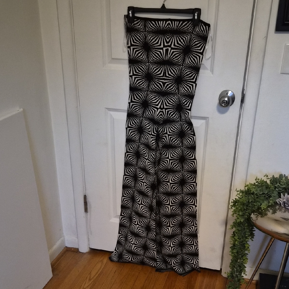 Anthropologie Black and White Geometric Wide-Leg Jumpsuit